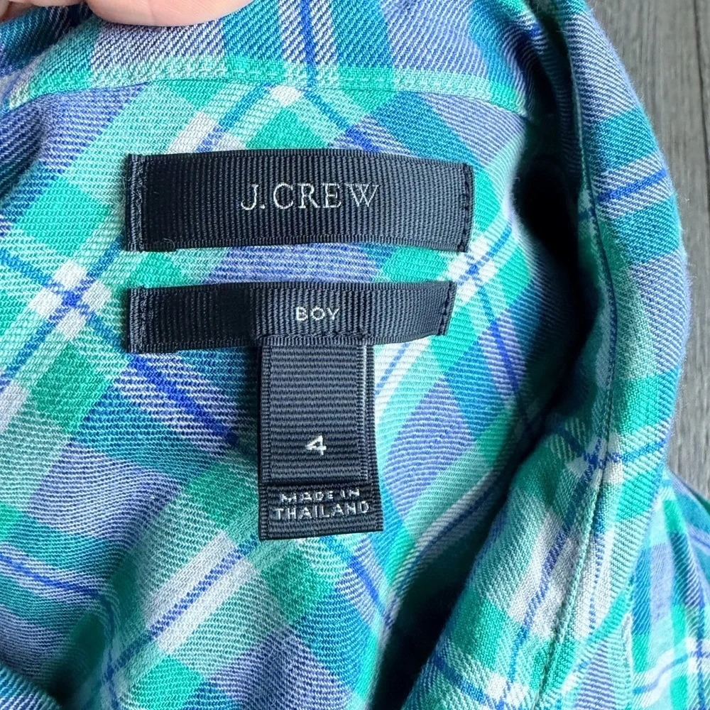 J. Crew Flannel Boy Shirt in Green and Blue Plaid Size 4